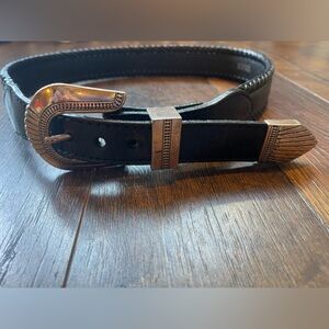 Men's Black Leather Belt with Silver Buckle - Western Style